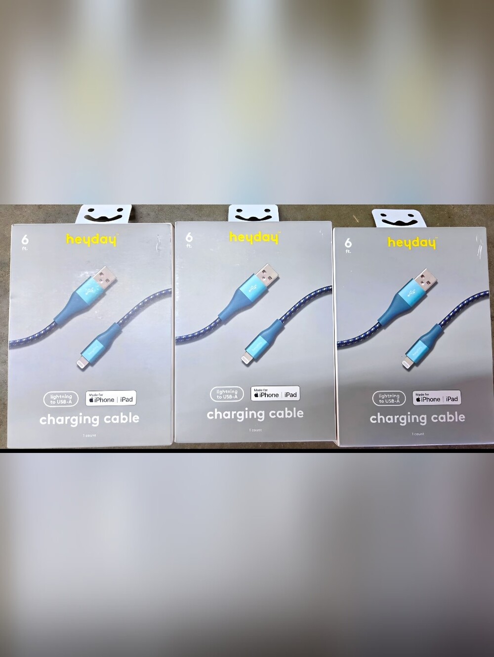 heyday Blue Braided Lightning to USB-A Charging Cable 6ft-3 Pack